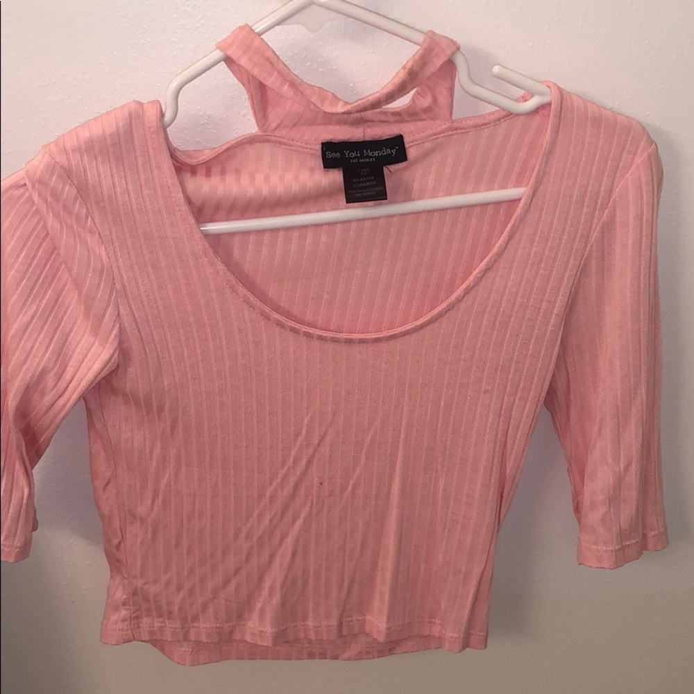 Pink Neck Wrap Crop-Top